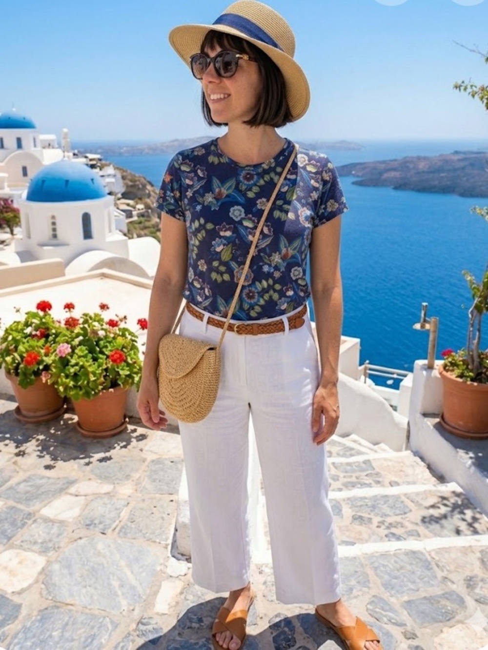 Etro Navy Floral Tee with Multicolor Blooms
